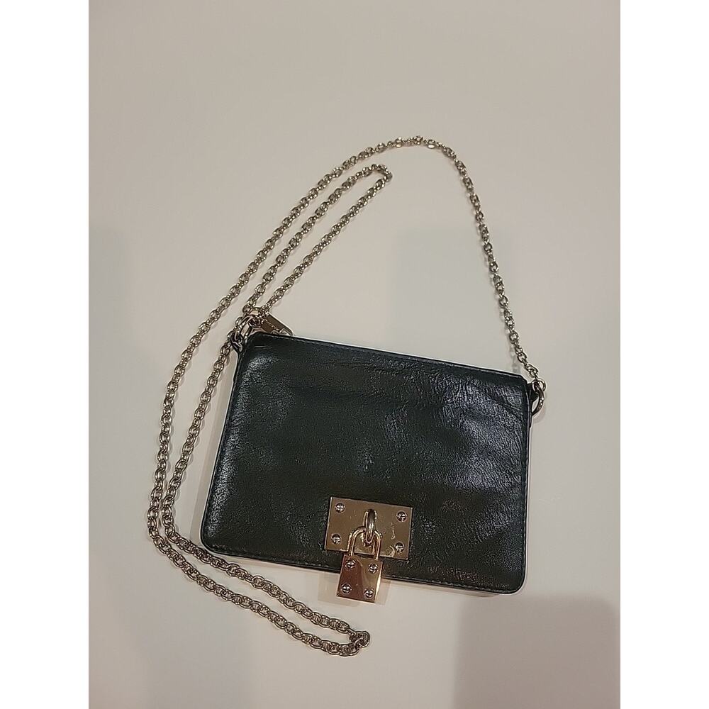 ALEXIS HUDSON LOCKET CLUTCH PURSE BLACK LEATHER